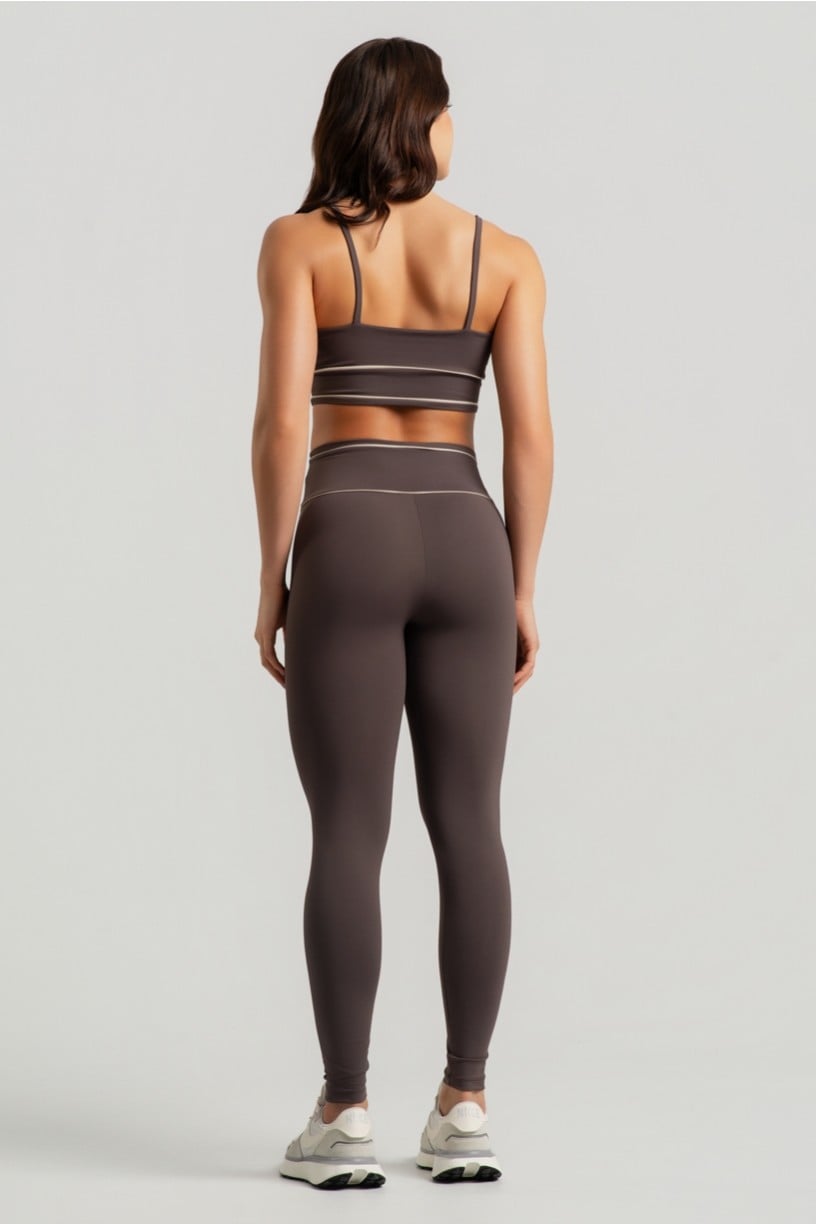 Conjunto Marrom com Detalhes em Vivo no Cós (Legging+Top)
