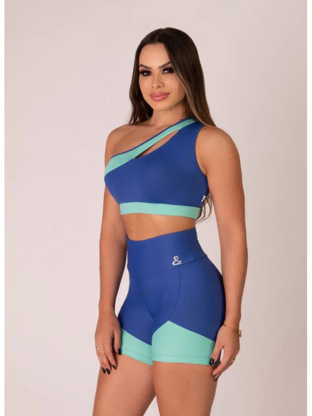 Top + Short Azul com Verde