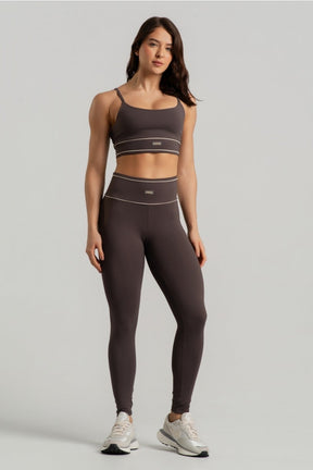 Conjunto Marrom com Detalhes em Vivo no Cós (Legging+Top)