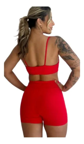Conjunto Fitness Virginia Top Shorts Meia Coxa Cintura Alta