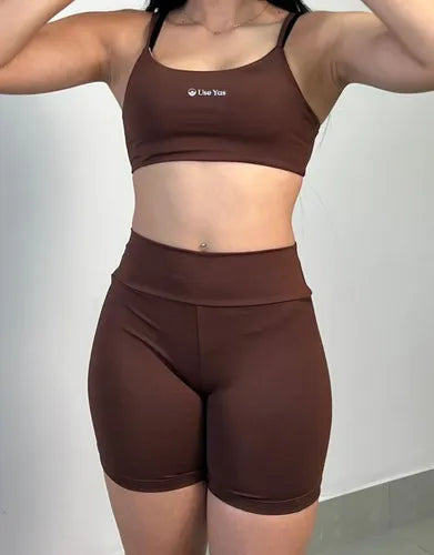Conjunto Fitness Virginia Top Shorts Meia Coxa Cintura Alta