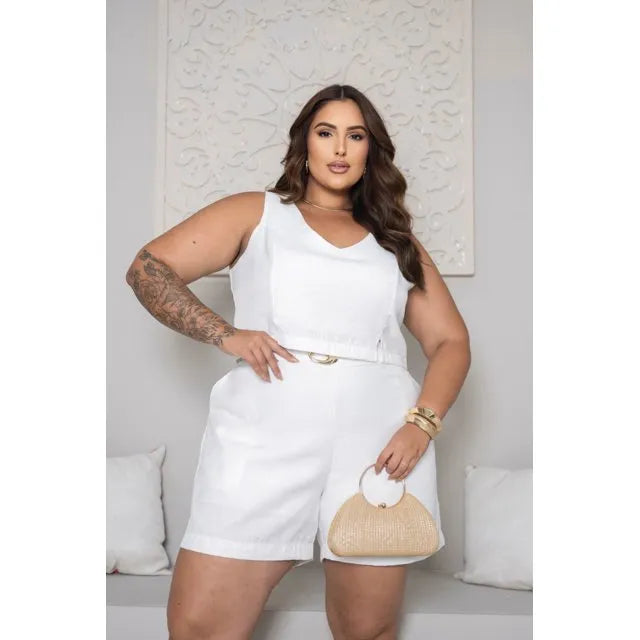 Conjunto Regata e Shorts com Cinto Off White -VL12